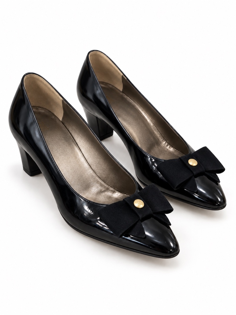 Bruno Magli Black Patent Bow Heels Italy Size 7.5 Designer